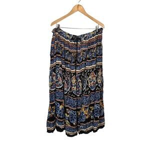 Vtg Just Class Peasant Skirt Multicolor Floral Boho Drawstring Large Maxi Large
